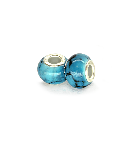 Marble donut bead (2 pieces) 14x10 mm - Turquoise